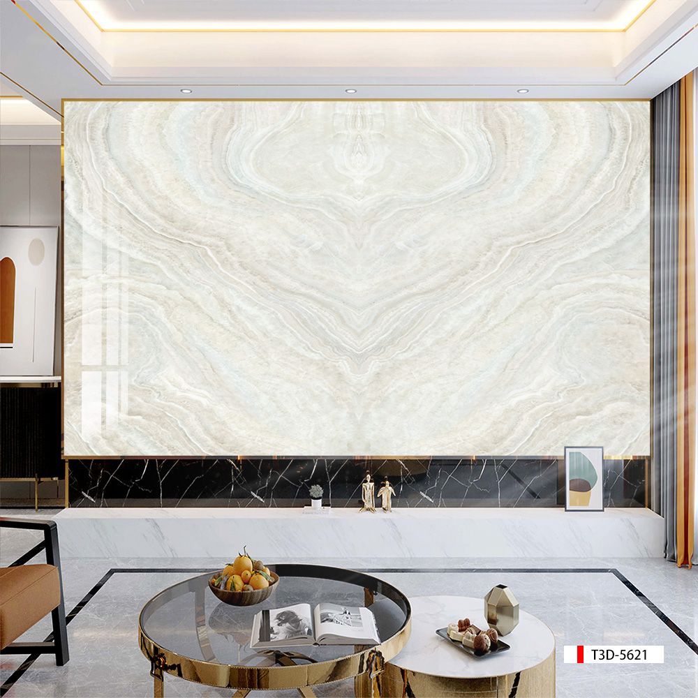 TRANH PVC ỐP TƯỜNG - VÁCH TRANG TRÍ TIVI PHÒNG KHÁCH - TRANH VÂN ĐÁ ĐỐI XỨNG | MÃ T3D-5622