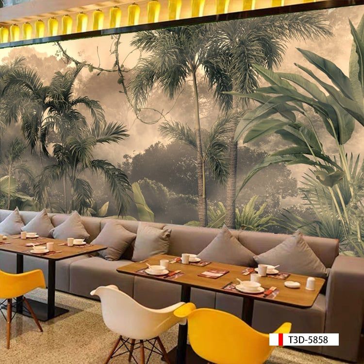 TRANH VẢI DÁN TƯỜNG 3D NHÀ HÀNG, CAFE - TRANH DÁN TƯỜNG TROPICAL NHIỆT ĐỚI | MÃ T3D-5858
