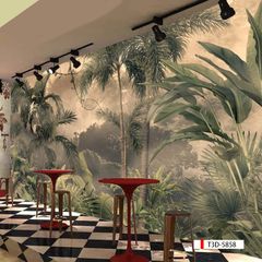 BST13 - TRANH DÁN TƯỜNG 3D NHÀ HÀNG, CAFE - PHONG CÁCH TROPICAL NHIỆT ĐỚI - KHỔ LỚN