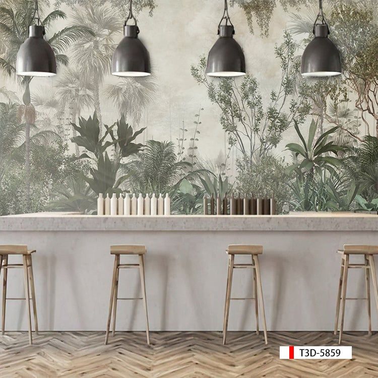 TRANH VẢI DÁN TƯỜNG 3D NHÀ HÀNG, CAFE - TRANH DÁN TƯỜNG TROPICAL NHIỆT ĐỚI | MÃ T3D-5859
