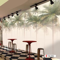 TRANH VẢI DÁN TƯỜNG 3D NHÀ HÀNG, CAFE - TRANH DÁN TƯỜNG TROPICAL NHIỆT ĐỚI | MÃ T3D-5862