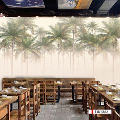 TRANH VẢI DÁN TƯỜNG 3D NHÀ HÀNG, CAFE - TRANH DÁN TƯỜNG TROPICAL NHIỆT ĐỚI | MÃ T3D-5862