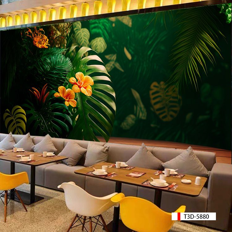 TRANH VẢI DÁN TƯỜNG 3D NHÀ HÀNG, CAFE - TRANH DÁN TƯỜNG TROPICAL NHIỆT ĐỚI | MÃ T3D-5881