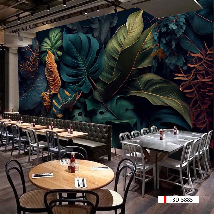 TRANH VẢI DÁN TƯỜNG 3D NHÀ HÀNG, CAFE - TRANH DÁN TƯỜNG TROPICAL NHIỆT ĐỚI | MÃ T3D-5885