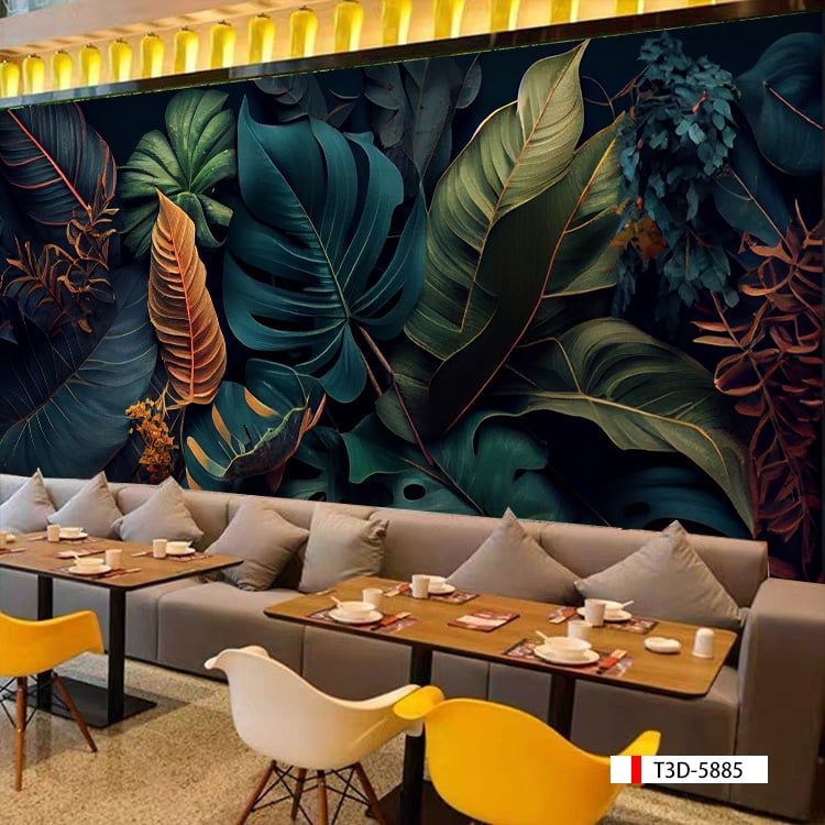 TRANH VẢI DÁN TƯỜNG 3D NHÀ HÀNG, CAFE - TRANH DÁN TƯỜNG TROPICAL NHIỆT ĐỚI | MÃ T3D-5885