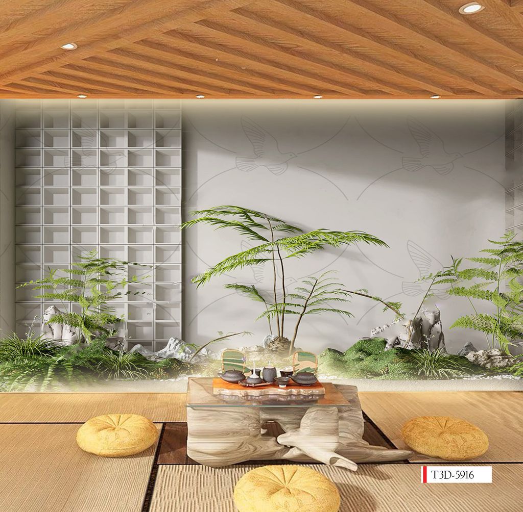 TRANH VẢI DÁN TƯỜNG 3D NHÀ HÀNG, CAFE - TRANH DÁN TƯỜNG TIỂU CẢNH | MÃ T3D-5916