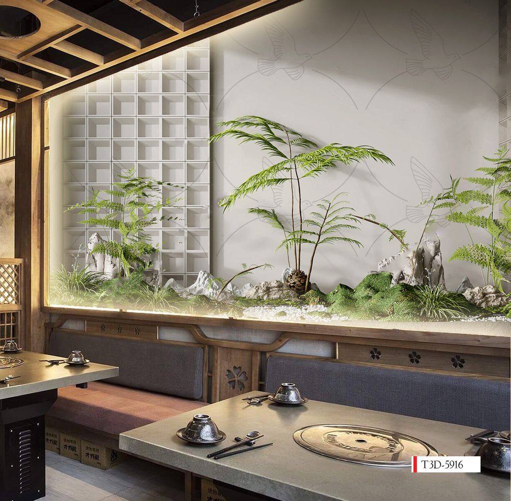 TRANH VẢI DÁN TƯỜNG 3D NHÀ HÀNG, CAFE - TRANH DÁN TƯỜNG TIỂU CẢNH | MÃ T3D-5916