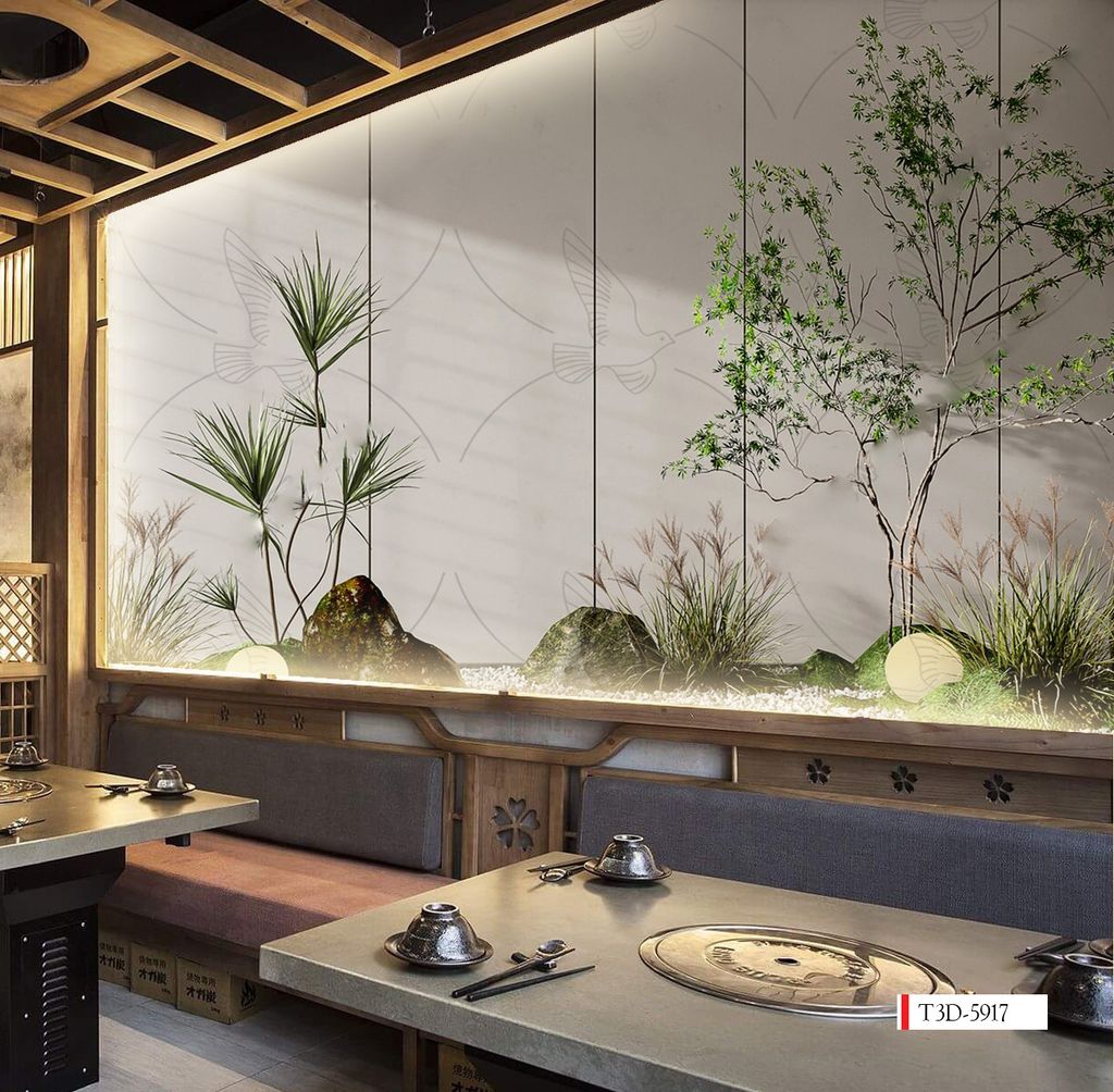 TRANH VẢI DÁN TƯỜNG 3D NHÀ HÀNG, CAFE - TRANH DÁN TƯỜNG TIỂU CẢNH | MÃ T3D-5917