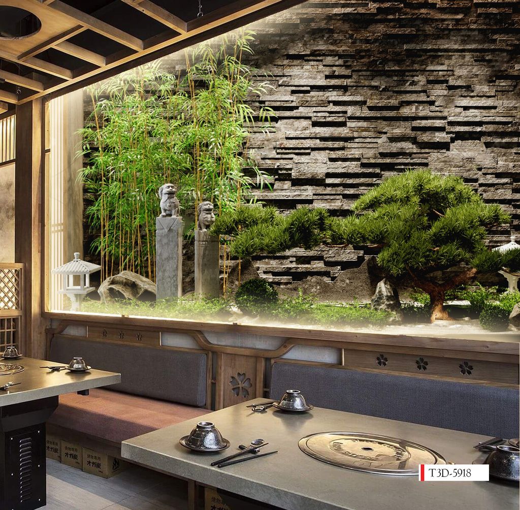 TRANH VẢI DÁN TƯỜNG 3D NHÀ HÀNG, CAFE - TRANH DÁN TƯỜNG TIỂU CẢNH | MÃ T3D-5918