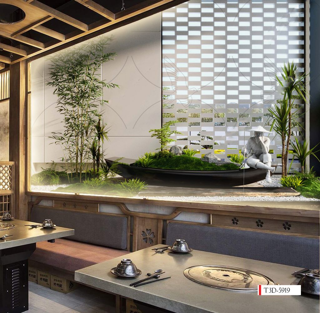 TRANH VẢI DÁN TƯỜNG 3D NHÀ HÀNG, CAFE - TRANH DÁN TƯỜNG TIỂU CẢNH | MÃ T3D-5919