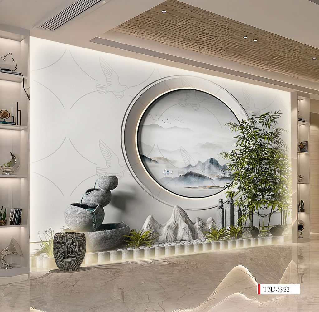 TRANH VẢI DÁN TƯỜNG 3D NHÀ HÀNG, CAFE - TRANH DÁN TƯỜNG TIỂU CẢNH | MÃ T3D-5922