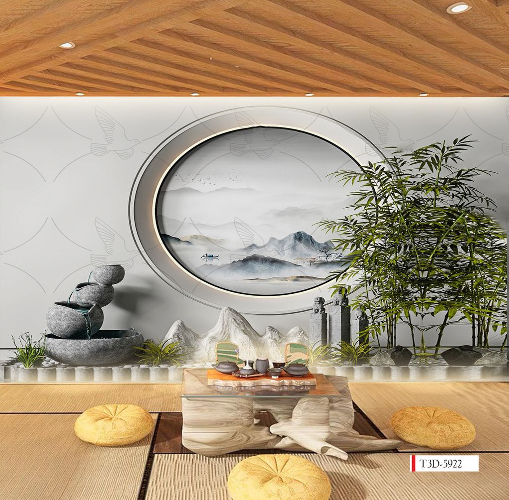 TRANH VẢI DÁN TƯỜNG 3D NHÀ HÀNG, CAFE - TRANH DÁN TƯỜNG TIỂU CẢNH | MÃ T3D-5922