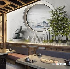TRANH VẢI DÁN TƯỜNG 3D NHÀ HÀNG, CAFE - TRANH DÁN TƯỜNG TIỂU CẢNH | MÃ T3D-5922