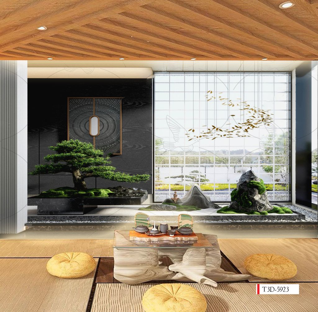 TRANH VẢI DÁN TƯỜNG 3D NHÀ HÀNG, CAFE - TRANH DÁN TƯỜNG TIỂU CẢNH | MÃ T3D-5923