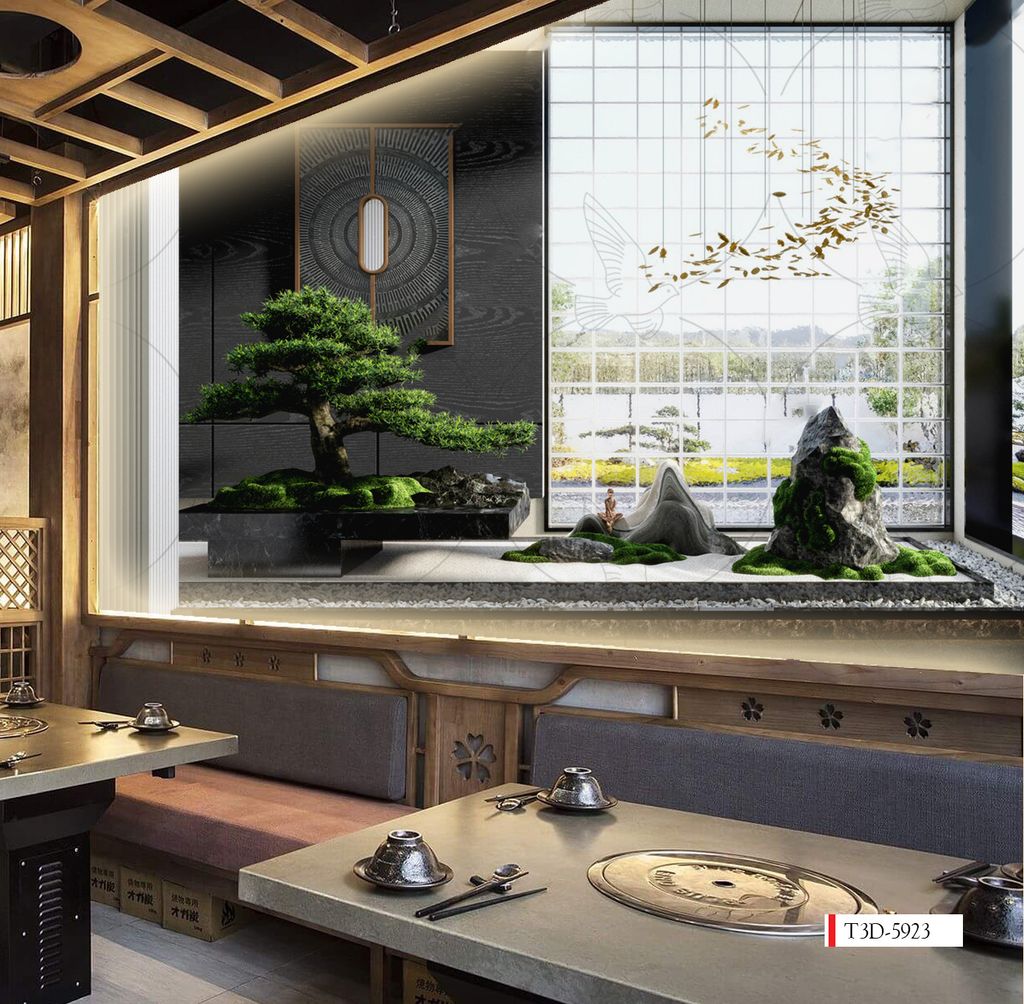 TRANH VẢI DÁN TƯỜNG 3D NHÀ HÀNG, CAFE - TRANH DÁN TƯỜNG TIỂU CẢNH | MÃ T3D-5923