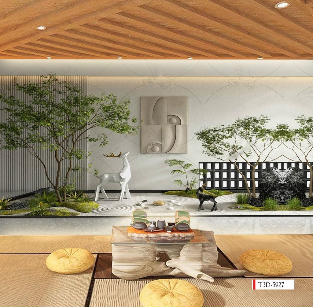 TRANH VẢI DÁN TƯỜNG 3D NHÀ HÀNG, CAFE - TRANH DÁN TƯỜNG TIỂU CẢNH | MÃ T3D-5927