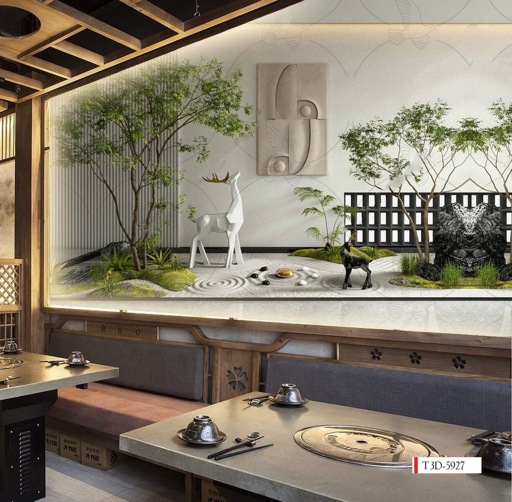TRANH VẢI DÁN TƯỜNG 3D NHÀ HÀNG, CAFE - TRANH DÁN TƯỜNG TIỂU CẢNH | MÃ T3D-5927