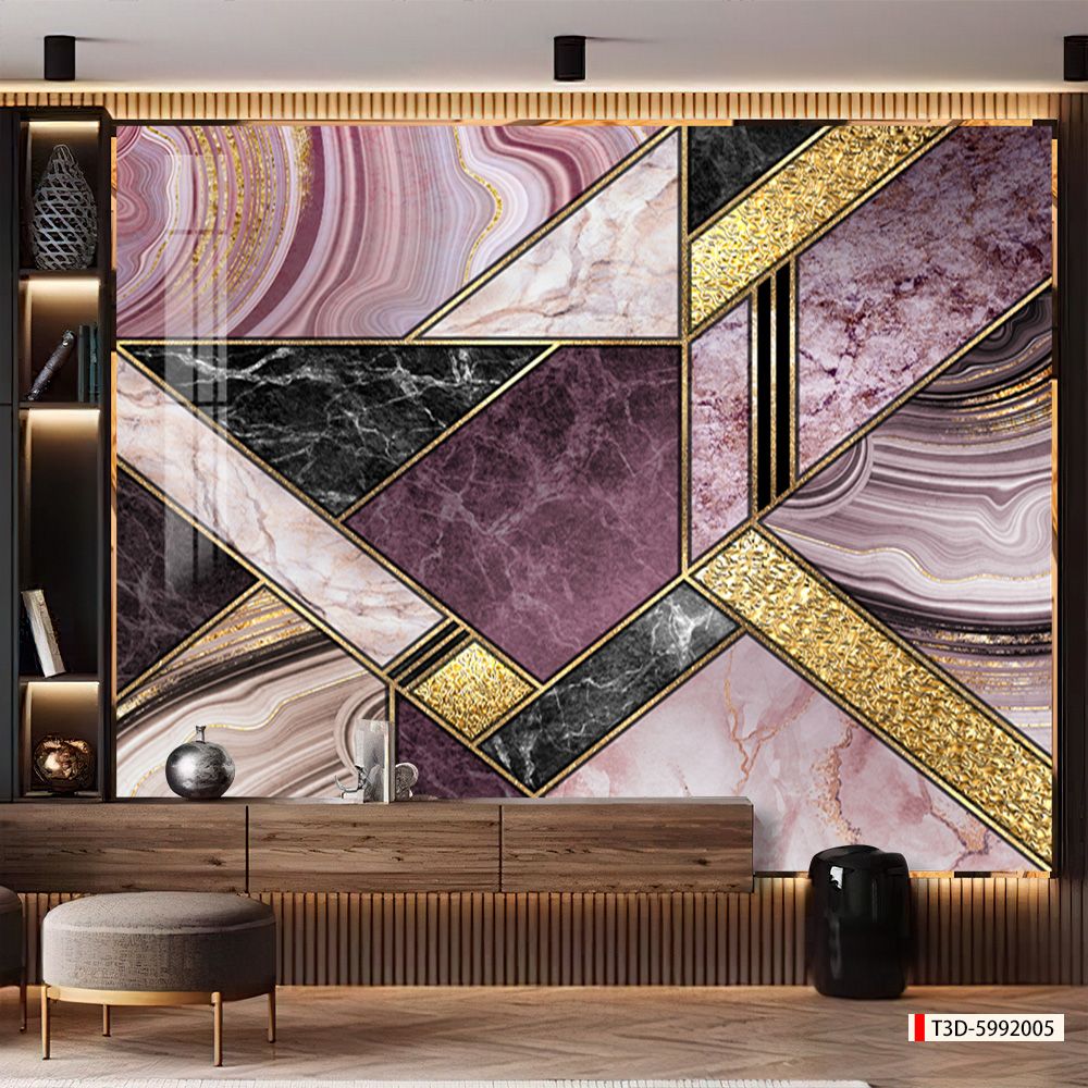 TRANH PVC ỐP TƯỜNG - VÁCH TRANG TRÍ TIVI PHÒNG KHÁCH - TRANH VÂN ĐÁ HIỆN ĐẠI KẾT HỢP | T3D-5992005