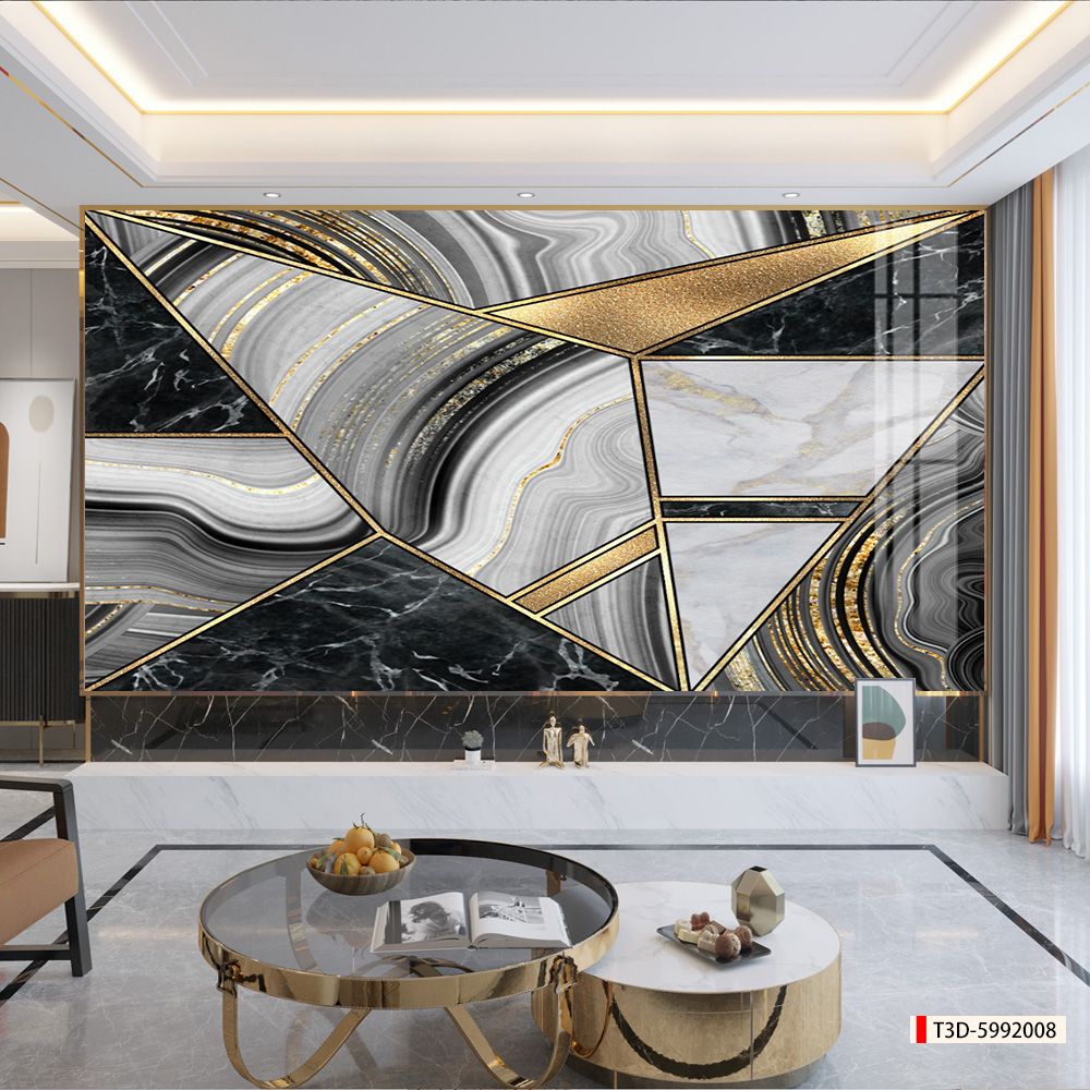 TRANH PVC ỐP TƯỜNG - VÁCH TRANG TRÍ TIVI PHÒNG KHÁCH - TRANH VÂN ĐÁ HIỆN ĐẠI KẾT HỢP | T3D-5992008