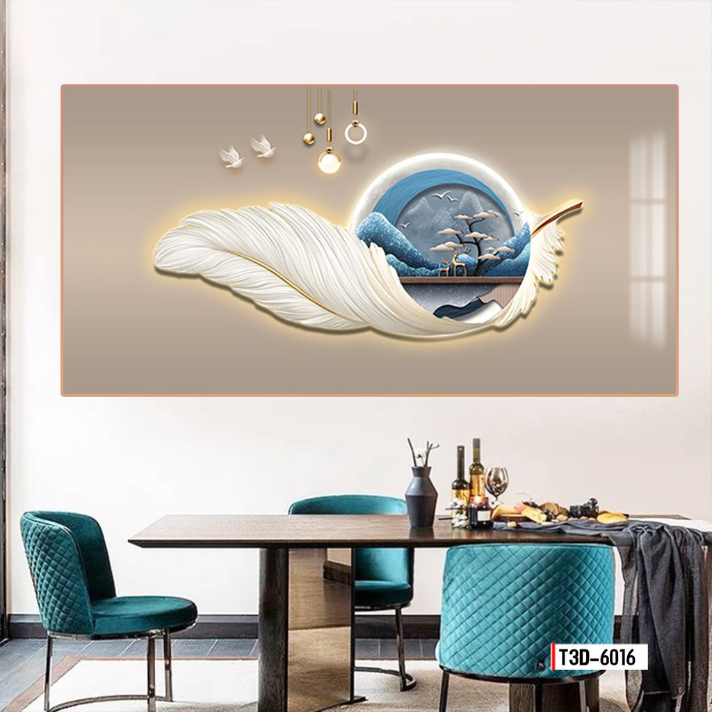 TRANH DECOR LÔNG VŨ - TRANH PHÒNG KHÁCH - PHÒNG ĂN - PHÒNG NGỦ | MÃ T3D-6016