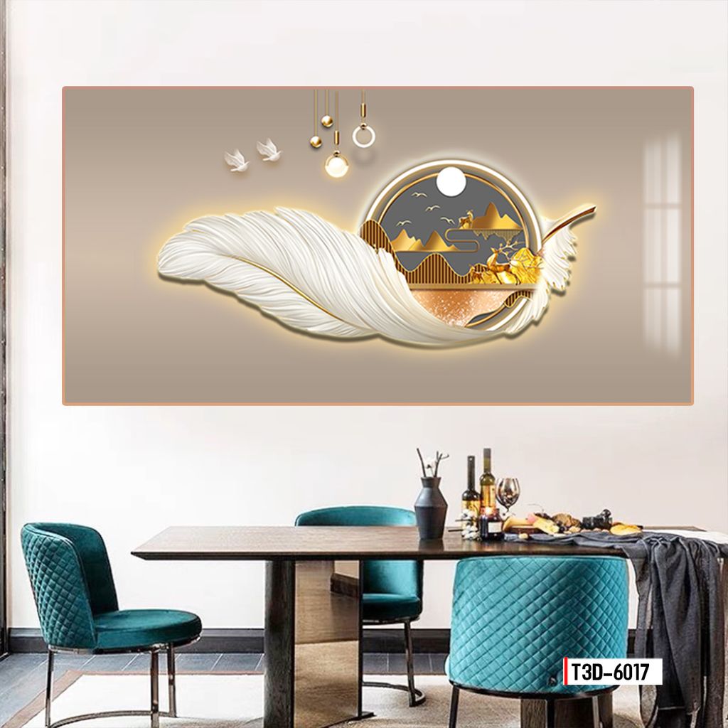 TRANH DECOR LÔNG VŨ - TRANH PHÒNG KHÁCH - PHÒNG ĂN - PHÒNG NGỦ | MÃ T3D-6017