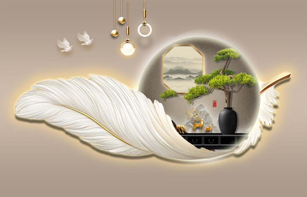 358 - TRANH TREO PHÒNG KHÁCH HIỆN ĐẠI - TRANH TRANG TRÍ - TRANH TREO TƯỜNG THIÊN NGA LÔNG VŨ - KIỂU TRANH LIỀN KHỔ | MÃ T3D-6029