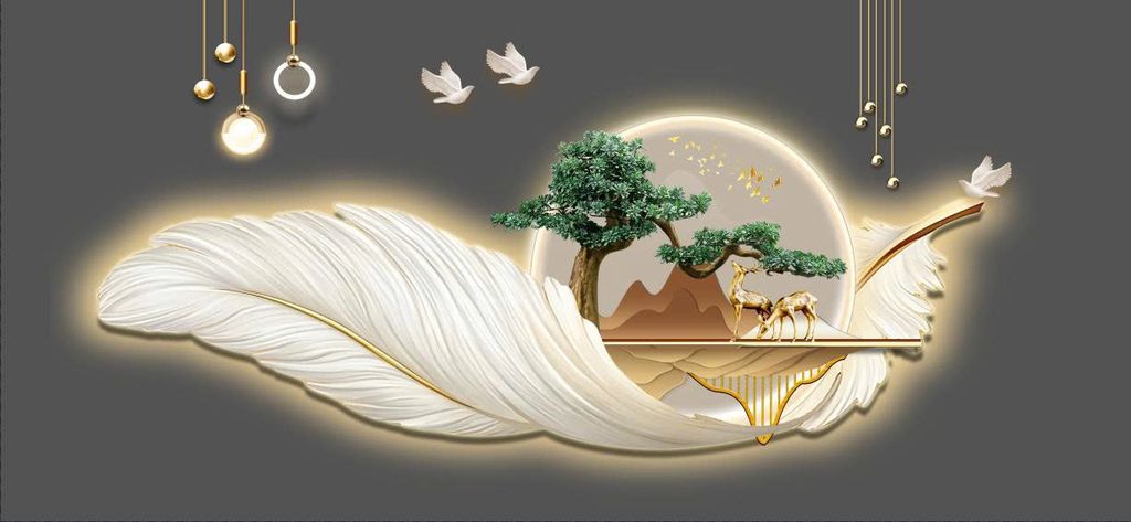 304 -  TRANH TREO PHÒNG KHÁCH HIỆN ĐẠI - TRANH TRANG TRÍ - TRANH TREO TƯỜNG THIÊN NGA LÔNG VŨ - KIỂU TRANH LIỀN KHỔ | MÃ T3D-6035