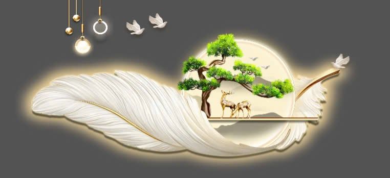 305 -  TRANH TREO PHÒNG KHÁCH HIỆN ĐẠI - TRANH TRANG TRÍ - TRANH TREO TƯỜNG THIÊN NGA LÔNG VŨ - KIỂU TRANH LIỀN KHỔ | MÃ T3D-6036