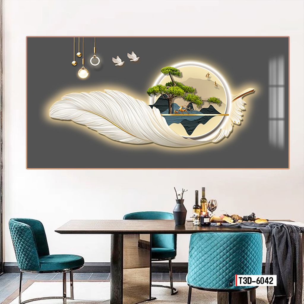 TRANH DECOR LÔNG VŨ - TRANH PHÒNG KHÁCH - PHÒNG ĂN - PHÒNG NGỦ | MÃ T3D-6042