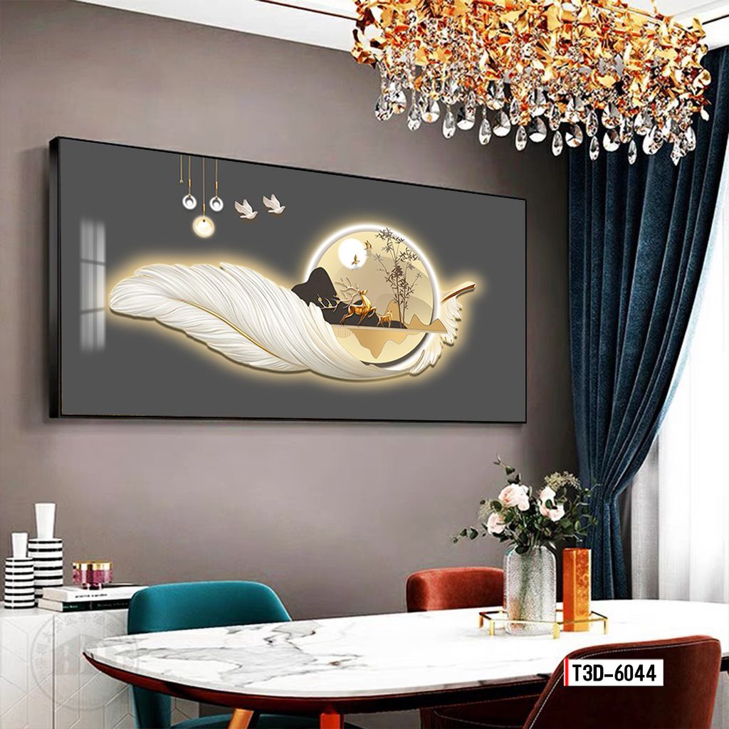 TRANH DECOR LÔNG VŨ - TRANH PHÒNG KHÁCH - PHÒNG ĂN - PHÒNG NGỦ | MÃ T3D-6044
