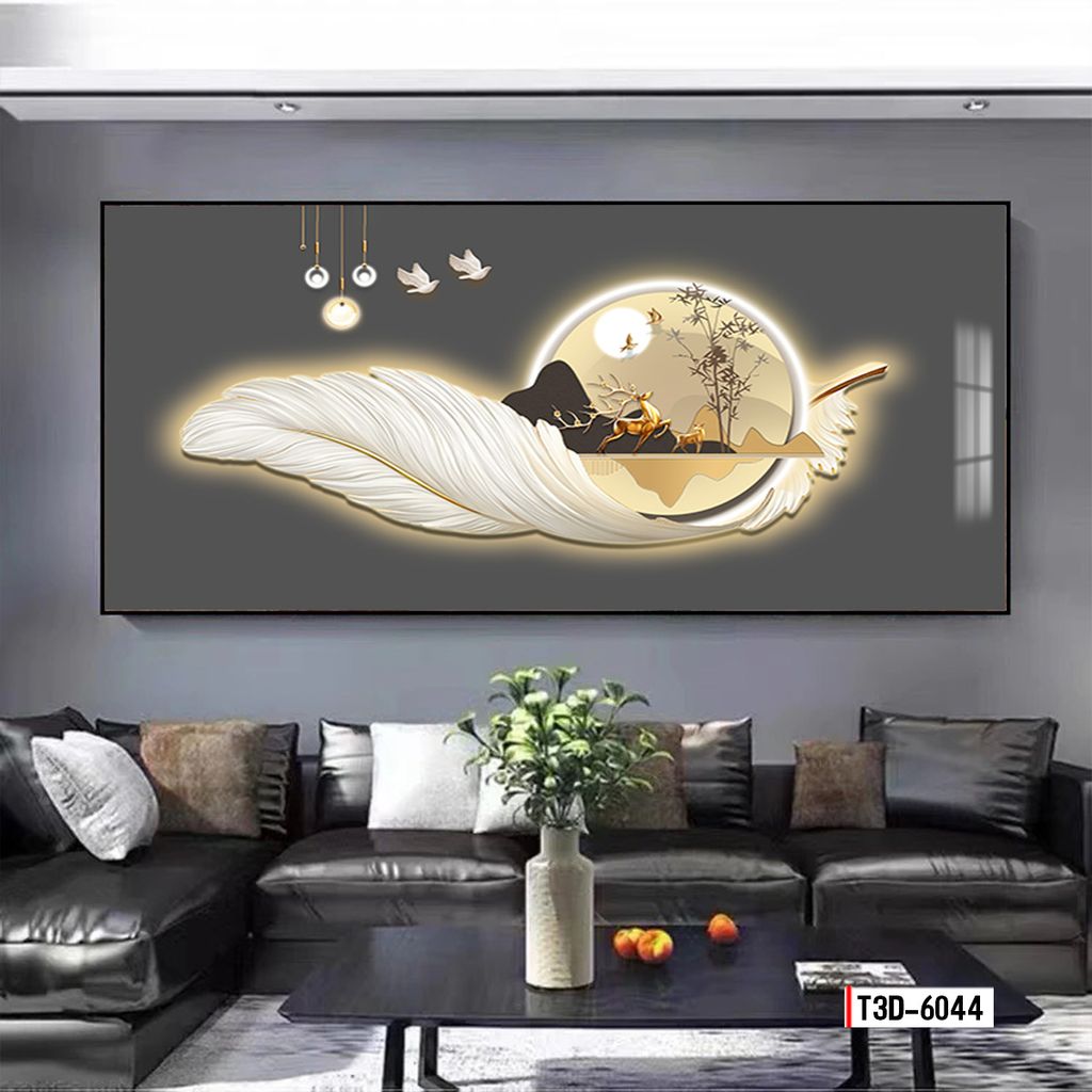 TRANH DECOR LÔNG VŨ - TRANH PHÒNG KHÁCH - PHÒNG ĂN - PHÒNG NGỦ | MÃ T3D-6044