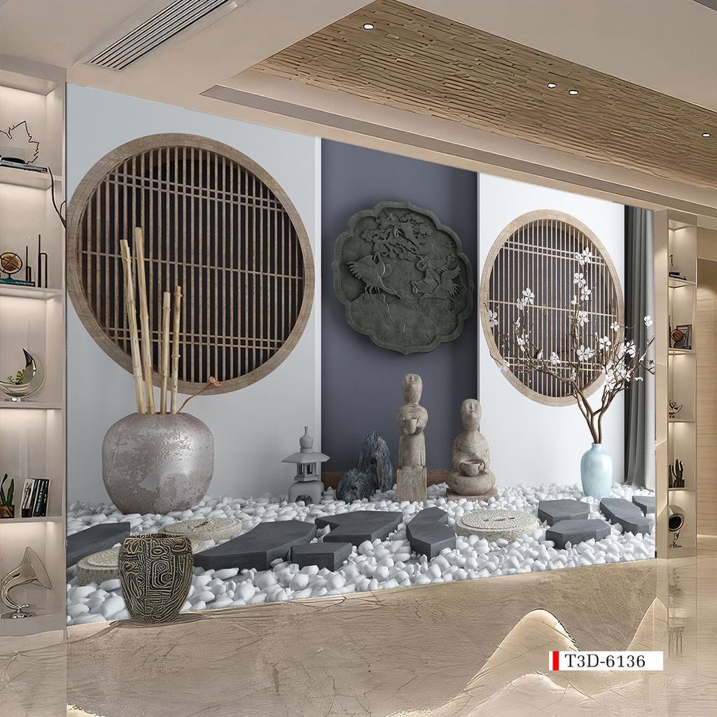 TRANH VẢI DÁN TƯỜNG 3D NHÀ HÀNG, CAFE - TRANH DÁN TƯỜNG TIỂU CẢNH | MÃ T3D-6136