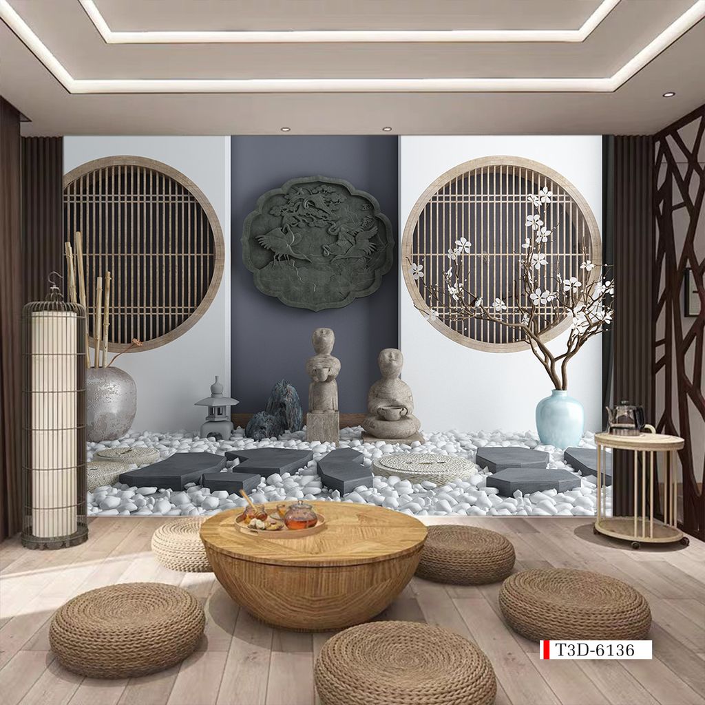 TRANH VẢI DÁN TƯỜNG 3D NHÀ HÀNG, CAFE - TRANH DÁN TƯỜNG TIỂU CẢNH | MÃ T3D-6136
