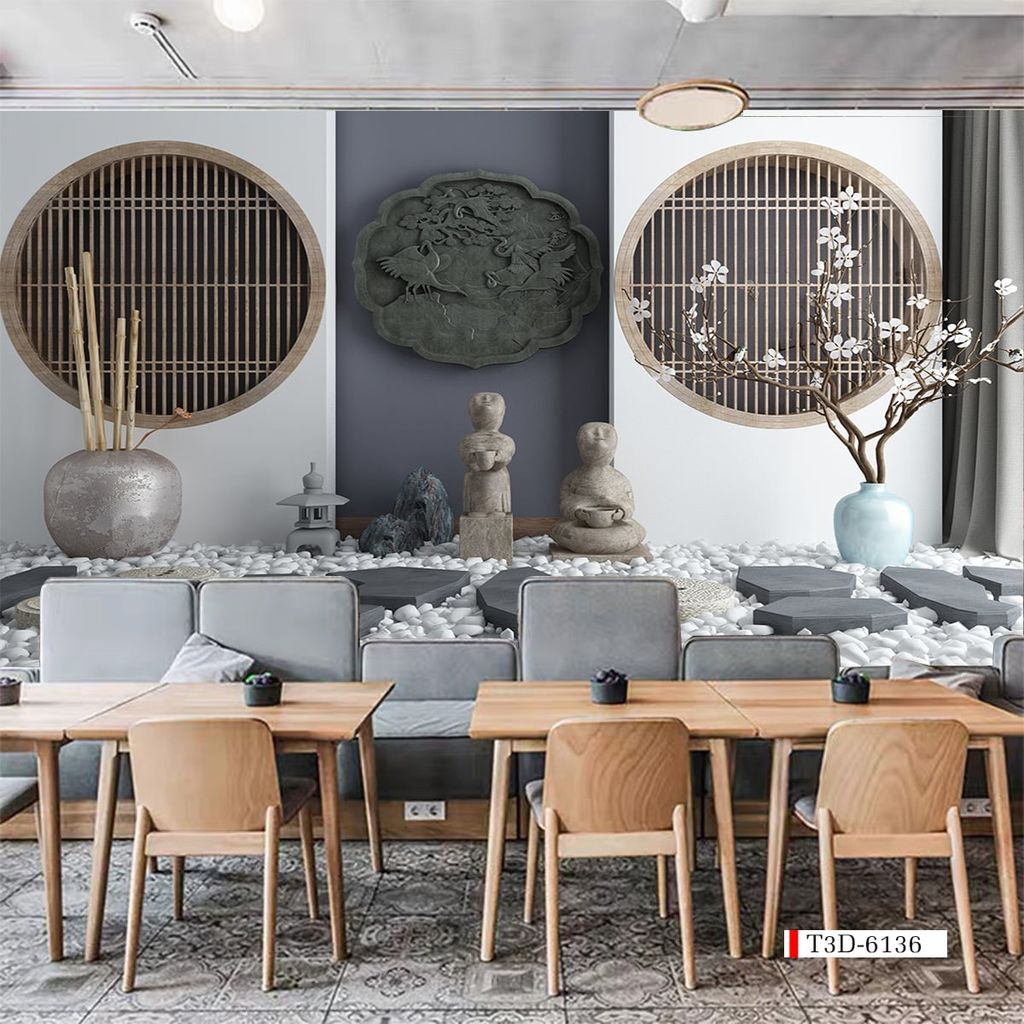 TRANH VẢI DÁN TƯỜNG 3D NHÀ HÀNG, CAFE - TRANH DÁN TƯỜNG TIỂU CẢNH | MÃ T3D-6136