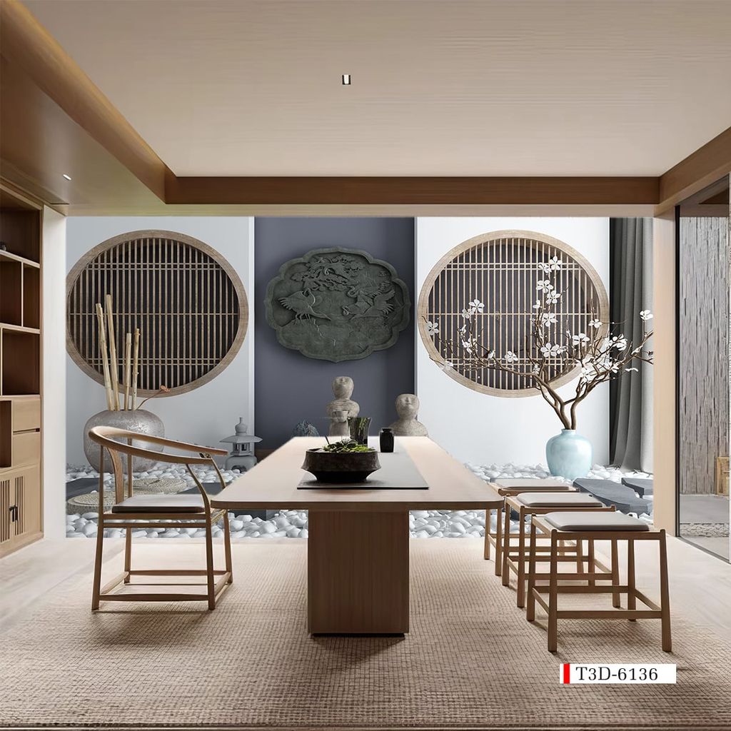 TRANH VẢI DÁN TƯỜNG 3D NHÀ HÀNG, CAFE - TRANH DÁN TƯỜNG TIỂU CẢNH | MÃ T3D-6136