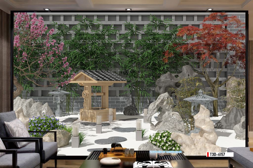 TRANH VẢI DÁN TƯỜNG 3D NHÀ HÀNG, CAFE - TRANH DÁN TƯỜNG TIỂU CẢNH | MÃ T3D-6157