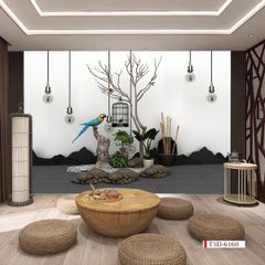 TRANH VẢI DÁN TƯỜNG 3D NHÀ HÀNG, CAFE - TRANH DÁN TƯỜNG TIỂU CẢNH | MÃ T3D-6160