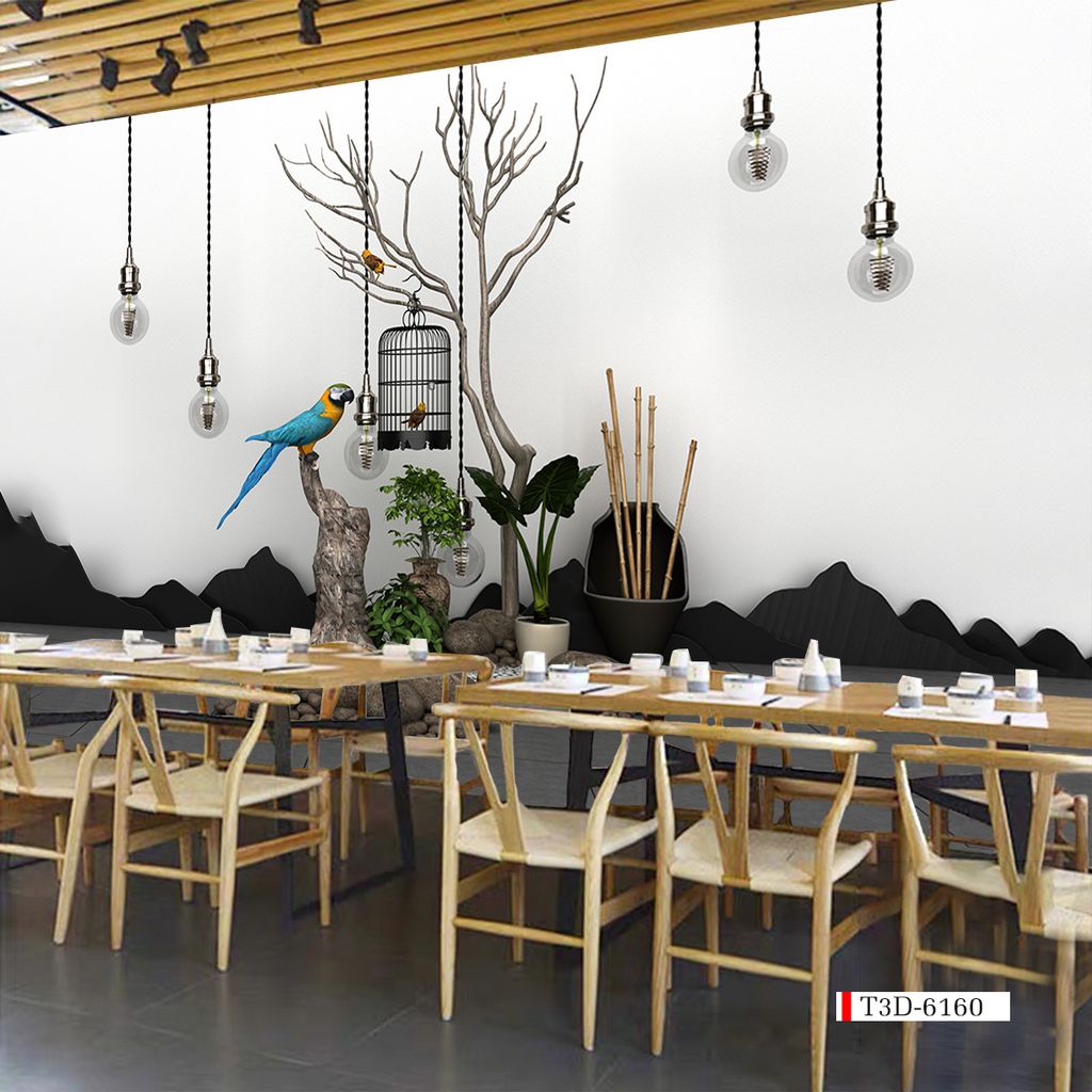 TRANH VẢI DÁN TƯỜNG 3D NHÀ HÀNG, CAFE - TRANH DÁN TƯỜNG TIỂU CẢNH | MÃ T3D-6160