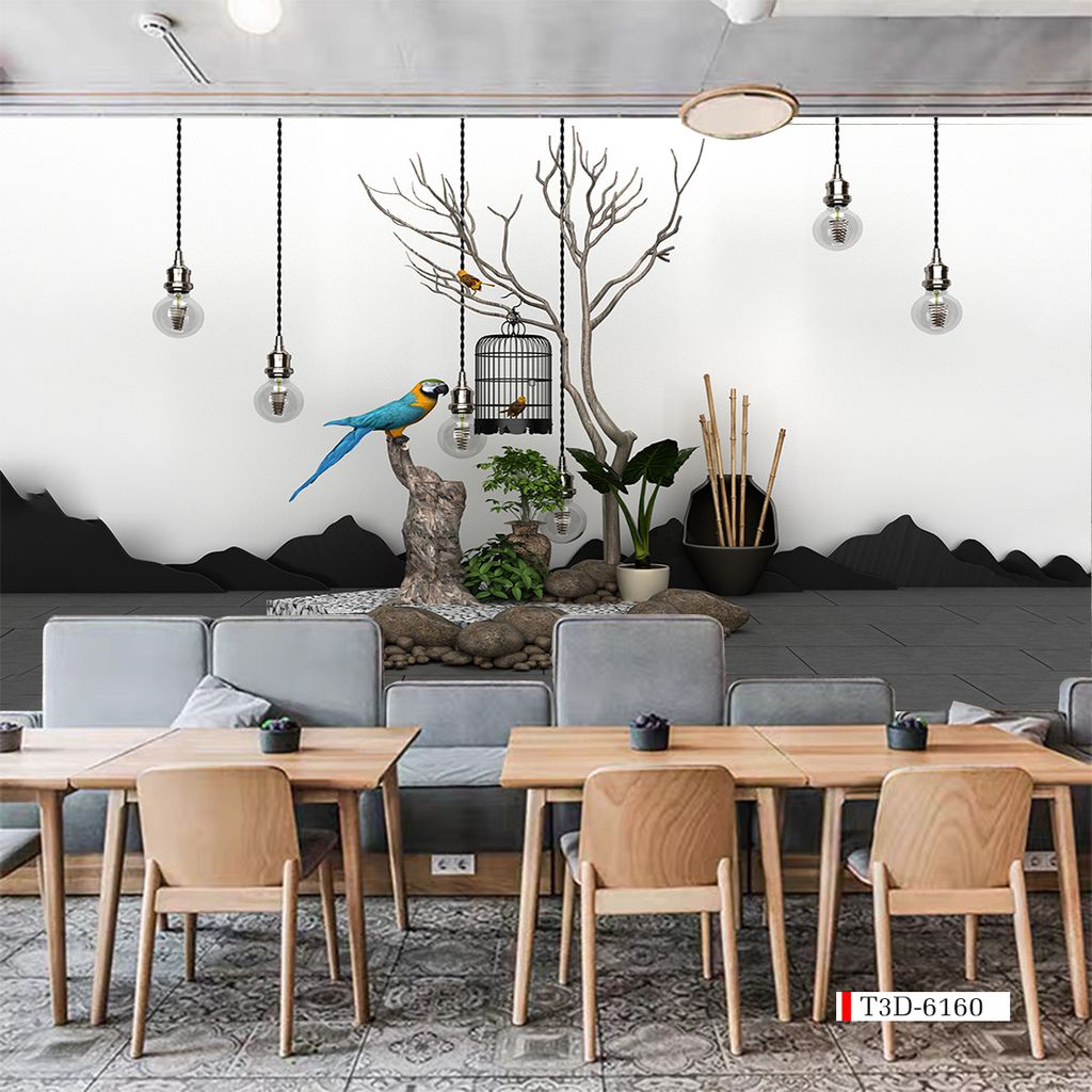 TRANH VẢI DÁN TƯỜNG 3D NHÀ HÀNG, CAFE - TRANH DÁN TƯỜNG TIỂU CẢNH | MÃ T3D-6160