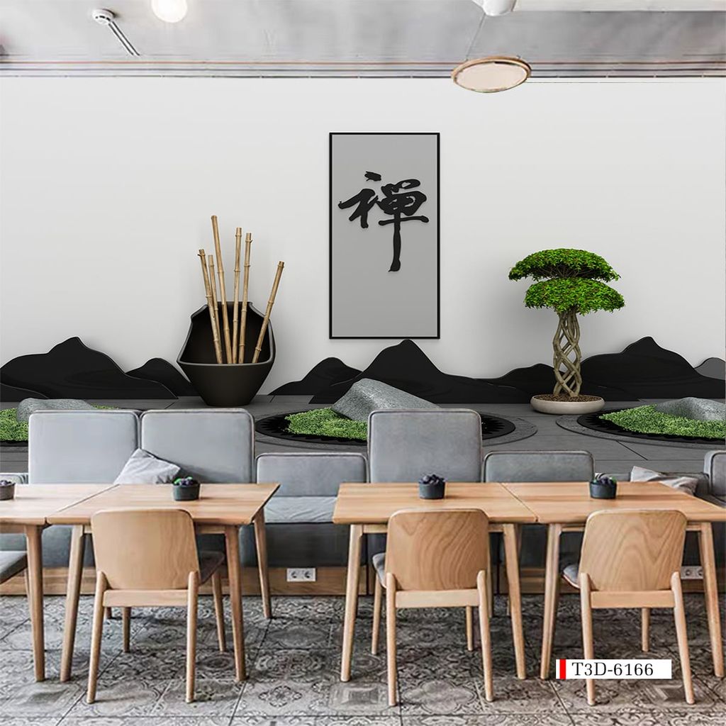 TRANH VẢI DÁN TƯỜNG 3D NHÀ HÀNG, CAFE - TRANH DÁN TƯỜNG TIỂU CẢNH | MÃ T3D-6166