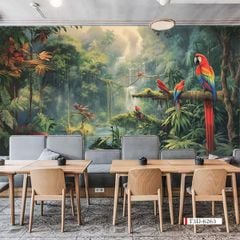 TRANH VẢI DÁN TƯỜNG 3D NHÀ HÀNG, CAFE , LỄ TÂN - TRANH DÁN TƯỜNG TROPICAL NHIỆT ĐỚI | MÃ T3D-6263