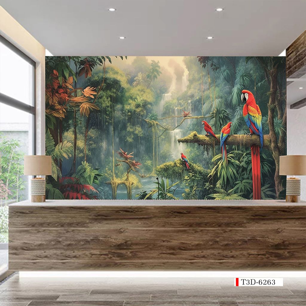 TRANH VẢI DÁN TƯỜNG 3D NHÀ HÀNG, CAFE , LỄ TÂN - TRANH DÁN TƯỜNG TROPICAL NHIỆT ĐỚI | MÃ T3D-6263