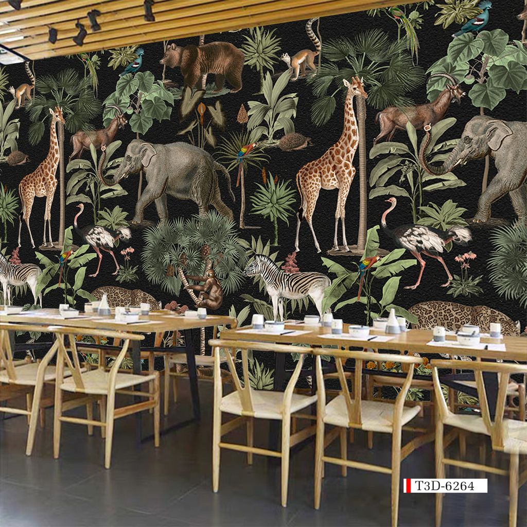 TRANH VẢI DÁN TƯỜNG 3D NHÀ HÀNG, CAFE , LỄ TÂN - TRANH DÁN TƯỜNG TROPICAL NHIỆT ĐỚI | MÃ T3D-6264