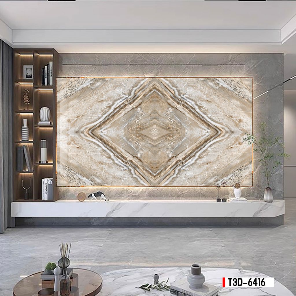 TRANH PVC ỐP TƯỜNG - TRANG TRÍ PHÒNG KHÁCH, PHÒNG NGỦ - TRANH VÂN ĐÁ ĐỐI XỨNG - MÃ T3D-6416