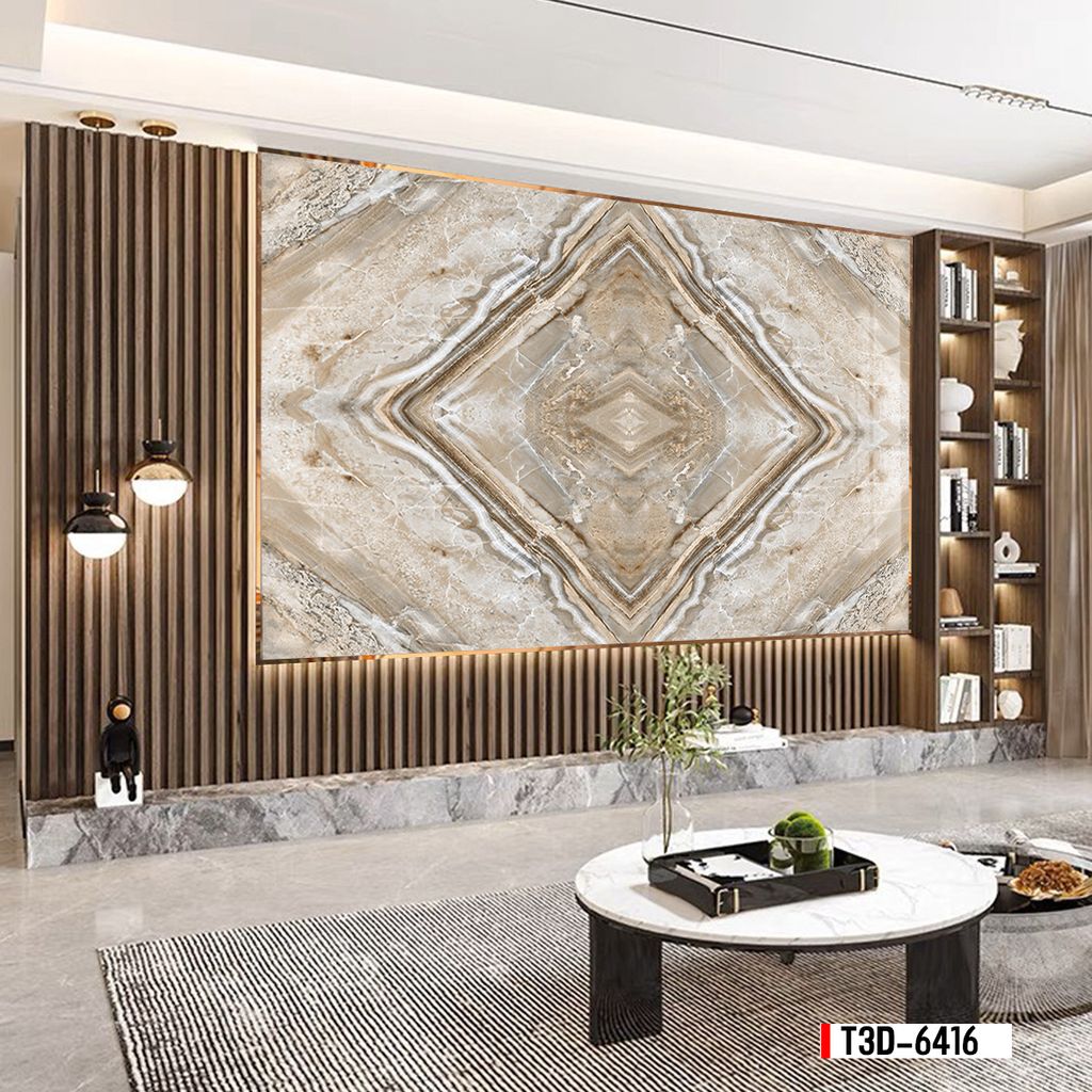 TRANH PVC ỐP TƯỜNG - TRANG TRÍ PHÒNG KHÁCH, PHÒNG NGỦ - TRANH VÂN ĐÁ ĐỐI XỨNG - MÃ T3D-6416