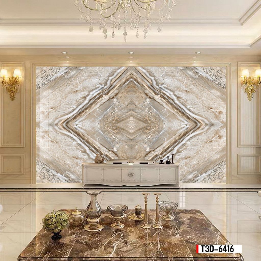 TRANH PVC ỐP TƯỜNG - TRANG TRÍ PHÒNG KHÁCH, PHÒNG NGỦ - TRANH VÂN ĐÁ ĐỐI XỨNG - MÃ T3D-6416