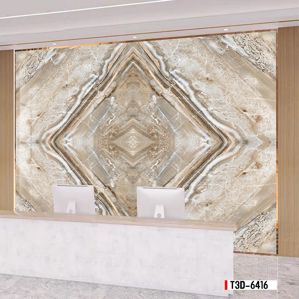 TRANH PVC ỐP TƯỜNG - TRANG TRÍ PHÒNG KHÁCH, PHÒNG NGỦ - TRANH VÂN ĐÁ ĐỐI XỨNG - MÃ T3D-6416