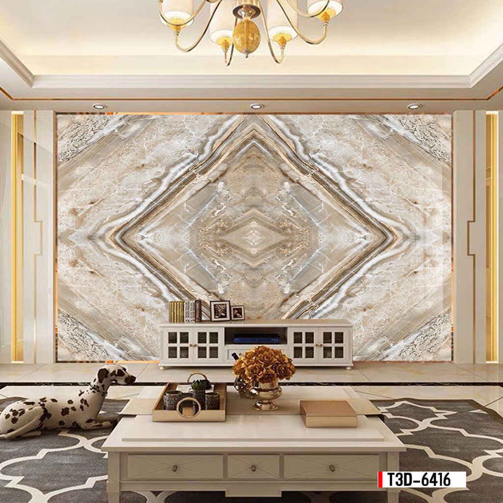 TRANH PVC ỐP TƯỜNG - TRANG TRÍ PHÒNG KHÁCH, PHÒNG NGỦ - TRANH VÂN ĐÁ ĐỐI XỨNG - MÃ T3D-6416