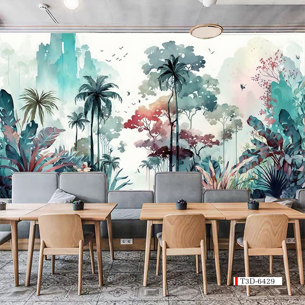 TRANH VẢI DÁN TƯỜNG 3D NHÀ HÀNG, CAFE - TRANH DÁN TƯỜNG TROPICAL NHIỆT ĐỚI | MÃ T3D-6429