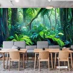 TRANH VẢI DÁN TƯỜNG 3D NHÀ HÀNG, CAFE - TRANH DÁN TƯỜNG TROPICAL NHIỆT ĐỚI | MÃ T3D-6431